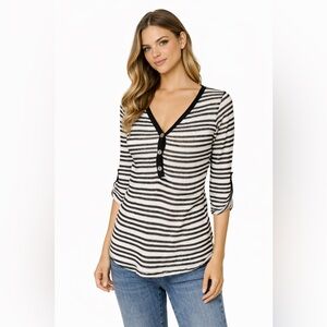 Chenault Lightweight Knit Striped Henley Top